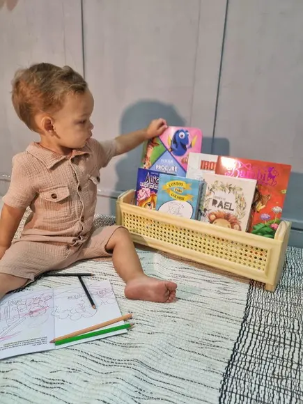 Prateleira de Solo Porta Livros Palhinha Indiana Madeira