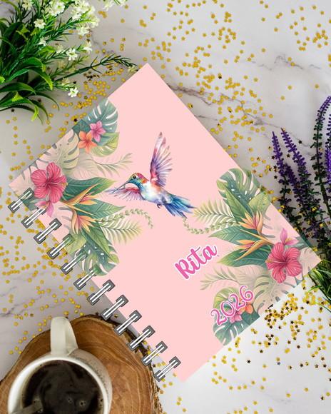 Agenda 2026 Personalizada Tema Floral com Beija Flor