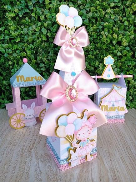 Kit Personalizado Circo Rosa Aquarela Luxo (30 Peças)