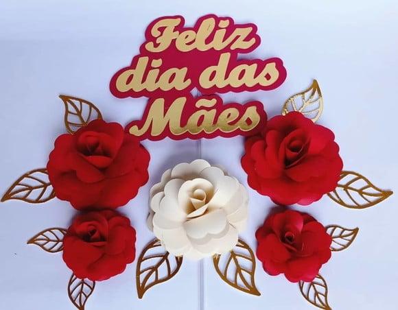 Topo de bolo Flores 3D Dia das Mães