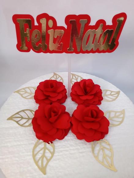 Topo de bolo Natal com flores 3D