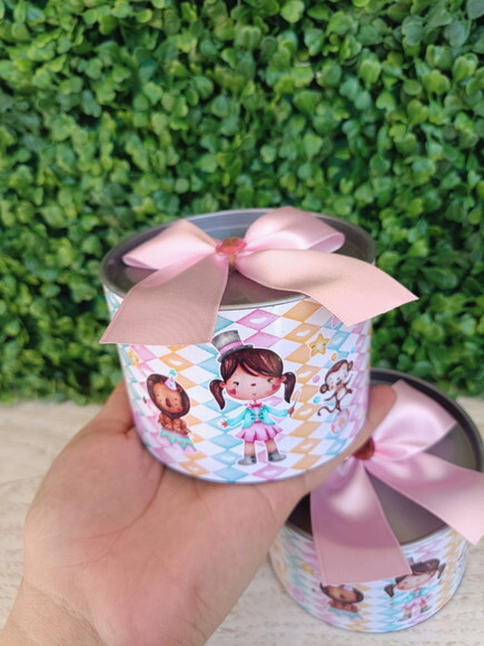 Tubo Lata Personalizada Circo Rosa Menina