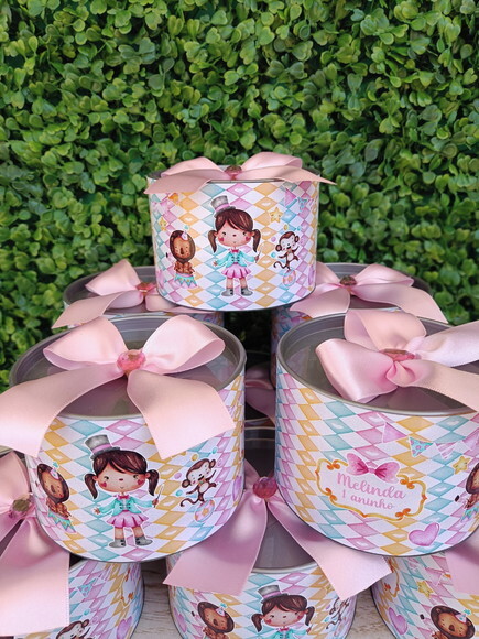 Tubo Lata Personalizada Circo Rosa Menina