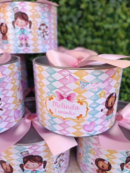 Tubo Lata Personalizada Circo Rosa Menina