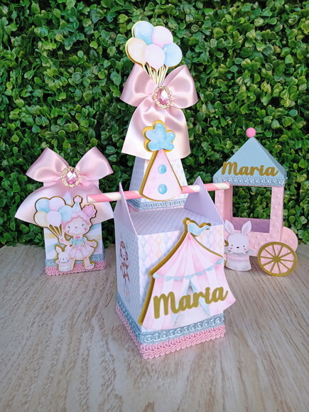 Kit Personalizado Circo Rosa Aquarela Luxo (20 Peças)