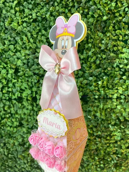 Caixa Cone Minnie Realeza Rosa Luxo