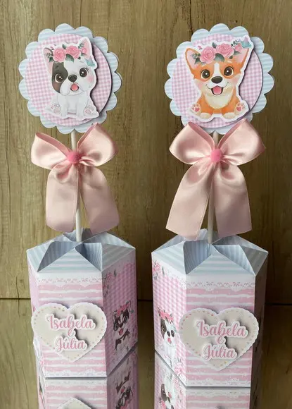 Centro de Mesa Sextavado Cachorrinhos Fofos