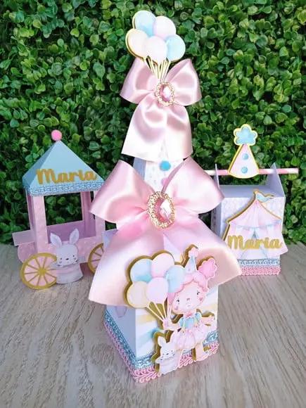 Kit Personalizado Circo Rosa Aquarela Luxo (30 Peças)