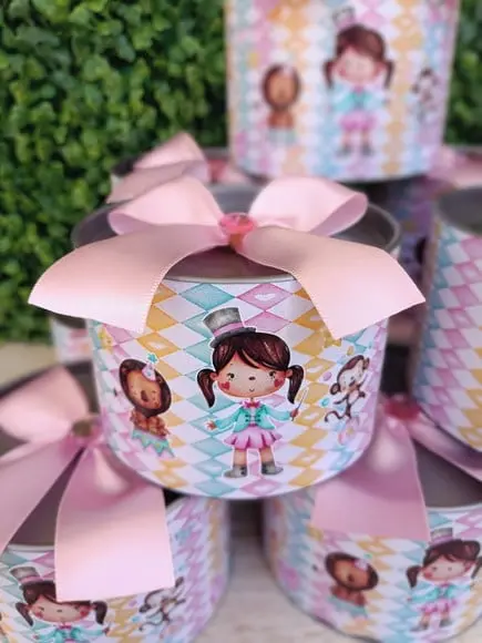 Tubo Lata Personalizada Circo Rosa Menina