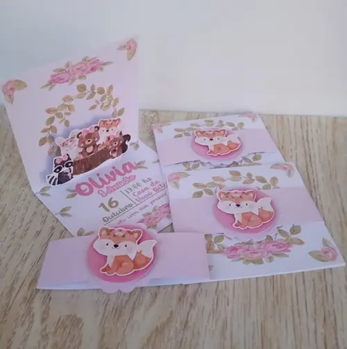 Convite Bosque Encantado Aquarela Menina 3d