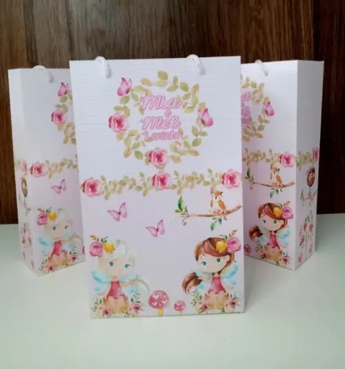 Sacolinhas Personalizadas Jardim das Fadas Aquarela