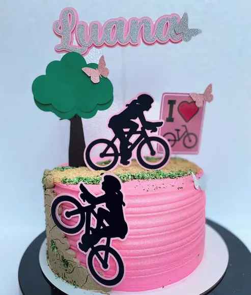 Topo de bolo bicicleta feminino