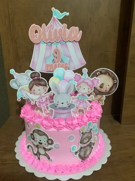 Topo de bolo Circo aquarela menina