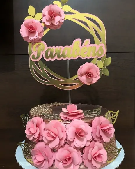 Topo de Bolo Flores 3d