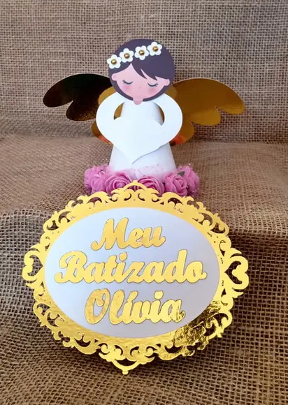 Topo de bolo Batizado menina