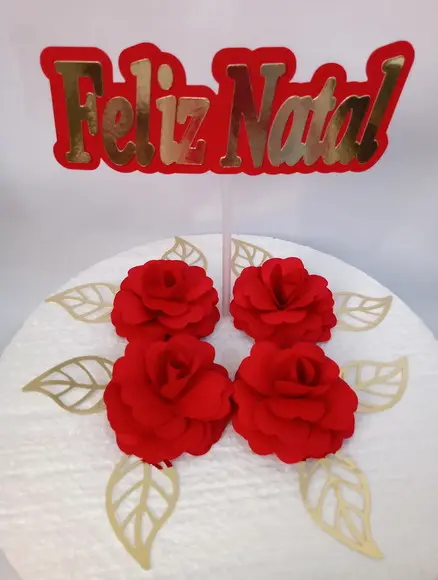 Topo de bolo Natal com flores 3D