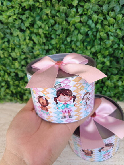 Tubo Lata Personalizada Circo Rosa Menina