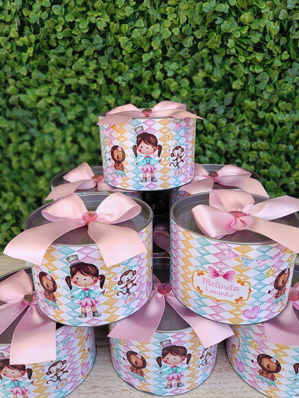 Tubo Lata Personalizada Circo Rosa Menina
