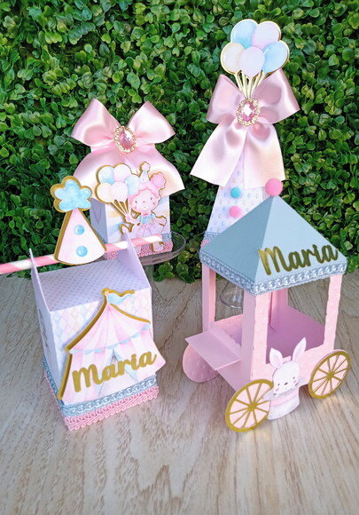 Kit Personalizado Circo Rosa Aquarela Luxo (20 Peças)