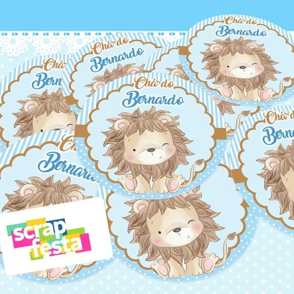 Adesivo 5 cm Redondo Chá de Bebê Menino Leão Cute
