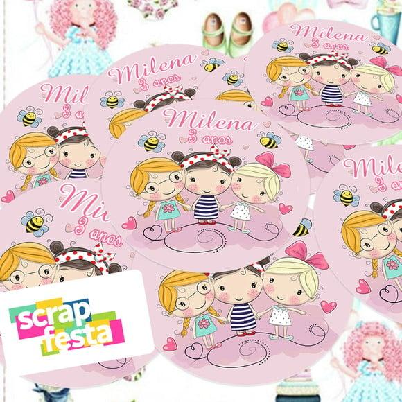 Adesivo 5 cm Redondo Personalizado Festa Bonecas
