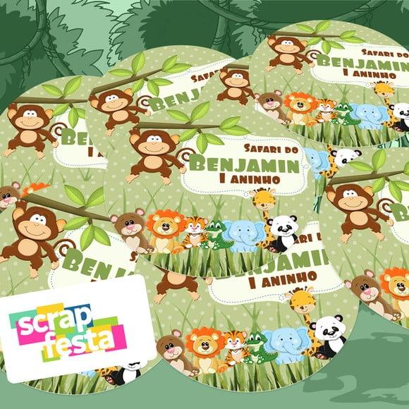 Adesivo 5 cm Redondo Personalizado Festa Safari