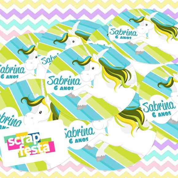 Adesivo 5 cm Redondo Personalizado Festa Unicórnio