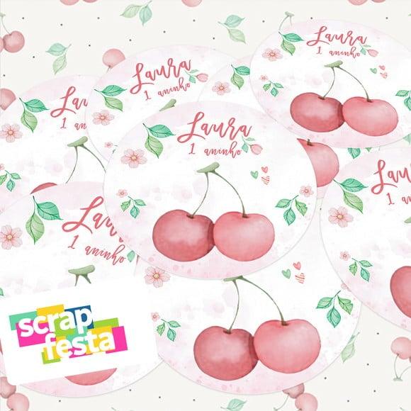 Adesivo 5cm Redondo Personalizado Cerejinha Aquarela