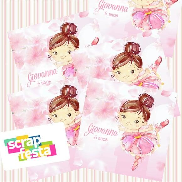 Adesivo Personalizado Quadrado 4x4 Festa Bailarina Aquarela