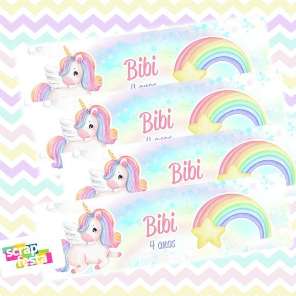 Adesivo Personalizado Retangular 7x2 Unicórnio Aquarela Cute