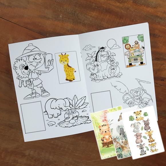 Álbum de Figurinha, Colorir, Giz de Cera Festa Safari
