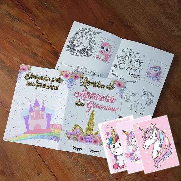 Álbum de Figurinha, Colorir, Giz de Cera Festa Unicórnio