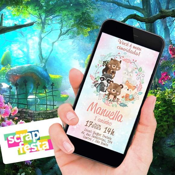 Convite Digital Personalizado Floresta Encantada Aquarela