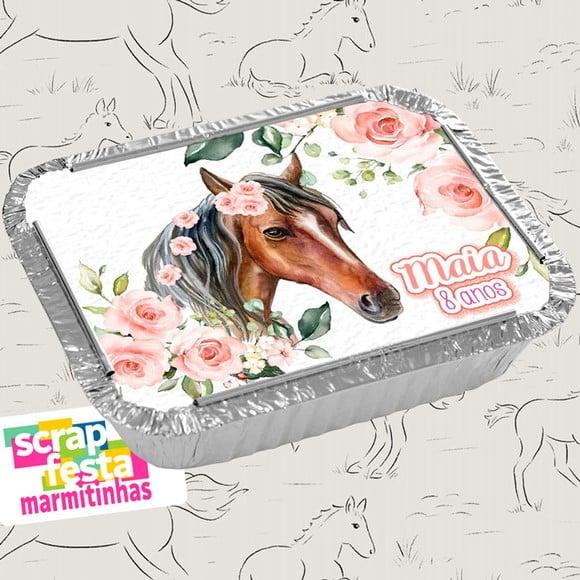 Marmitinha Personalizada Cavalo Country Aquarela Flores
