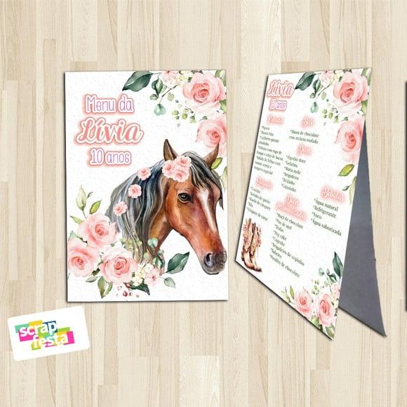 Menu Cardápio Cavalete Festa Cavalos Country Aquarela