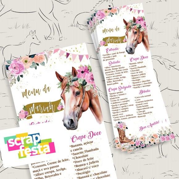 Menu Cardápio Personalizado Festa Cavalo Floral Aquarela