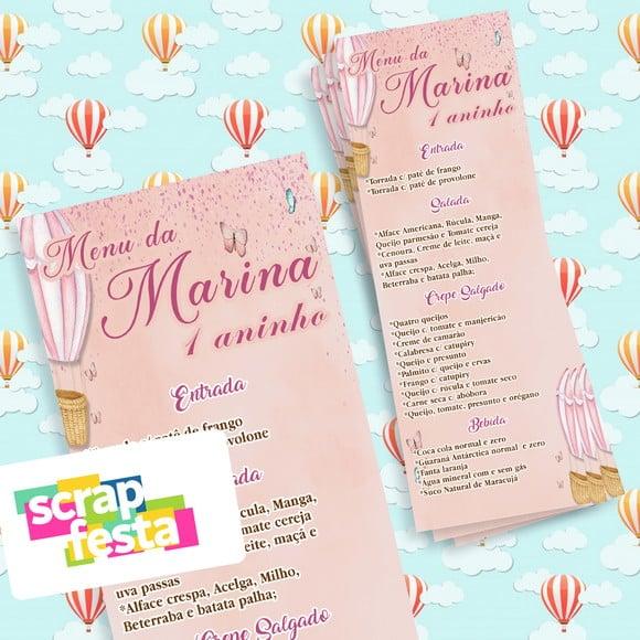 Menu Cardápio Personalizado Festa Balão Aquarela