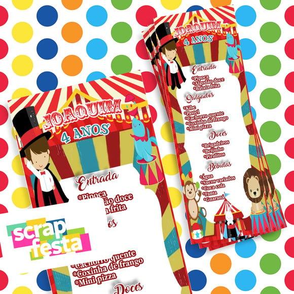 Menu Cardápio Personalizado Festa Circo Vintage