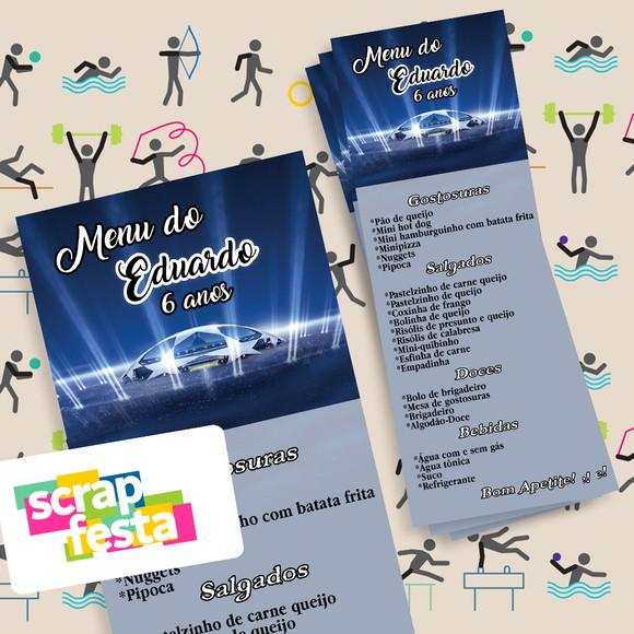 Menu Cardápio Personalizado Festa Futebol Esporte