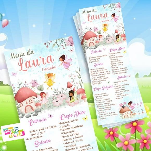 Menu Cardápio Personalizado Festa Jardim das Fadas Aquarela