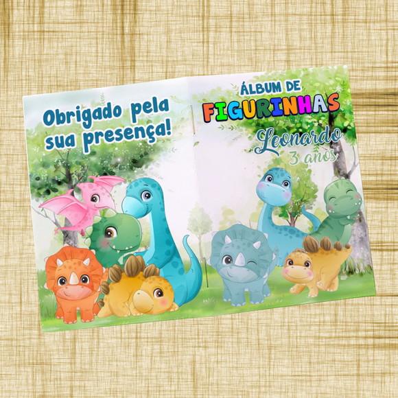Mini Álbum de Figurinha, Colorir, Festa Dinossauro Cute