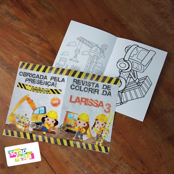 Revista Colorir + Giz Cera Festa Construção Aquarela Cute