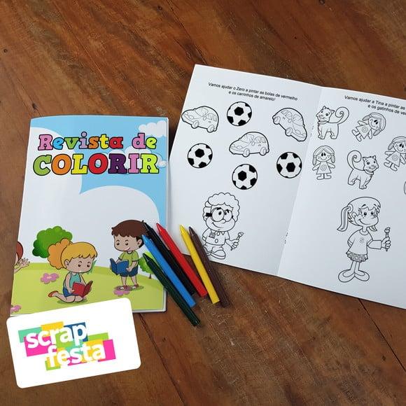 Revista Colorir + Giz Cera Personalizado Dia das Crianças