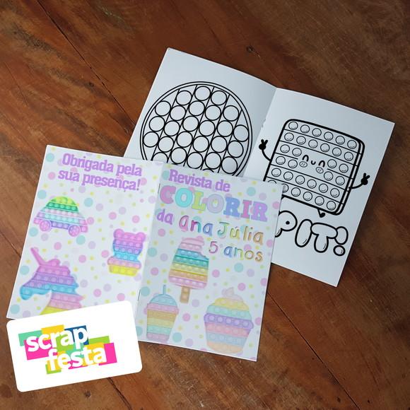 Revista Colorir + Giz Cera Personalizado Pop It Candy Color