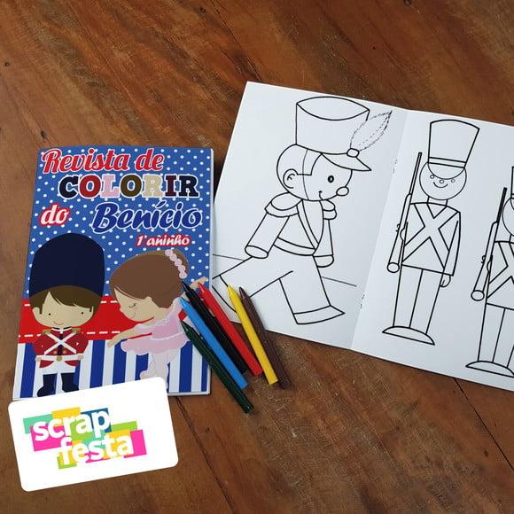Revista Colorir + Giz Cera Soldadinho de Chumbo de Bailarina