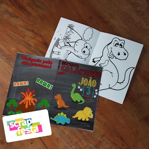 Revista Colorir + Giz de Cera Dinossauro Chalkboard