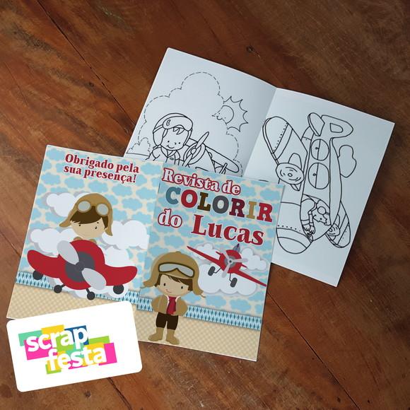 Revista Colorir + Giz de Cera Festa Aviador