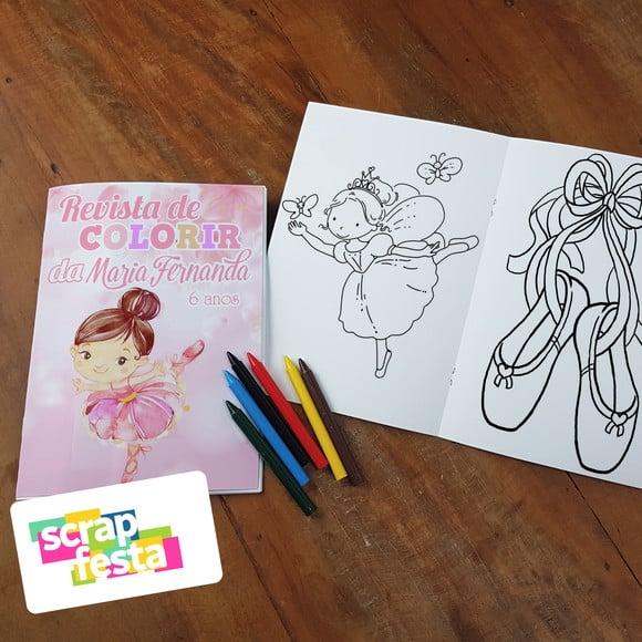 Revista Colorir + Giz de Cera Festa Bailarina Aquarela