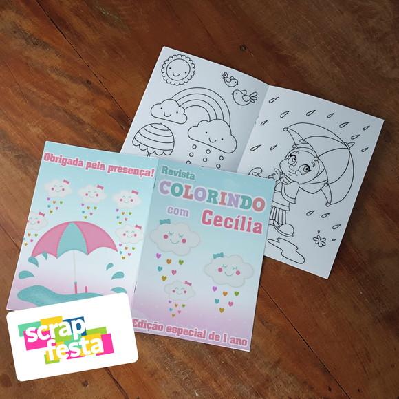 Revista Colorir + Giz de Cera Festa Chuva de Amor