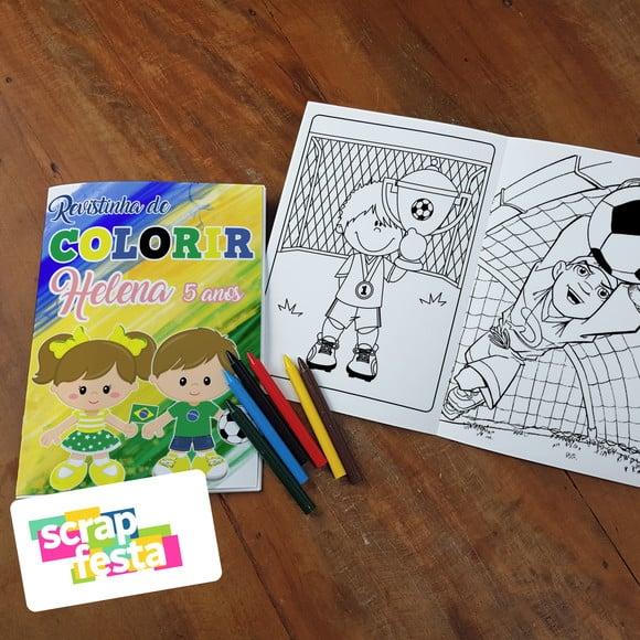 Revista Colorir + Giz de Cera Festa Esporte Futebol Copa
